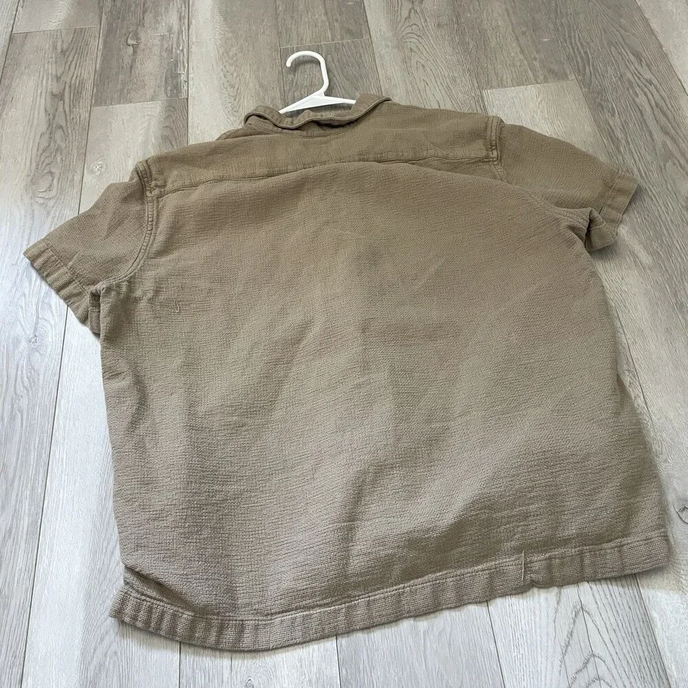 J.Crew Textured Shirt cotton camp collar button up mens Tan large classic preppy
